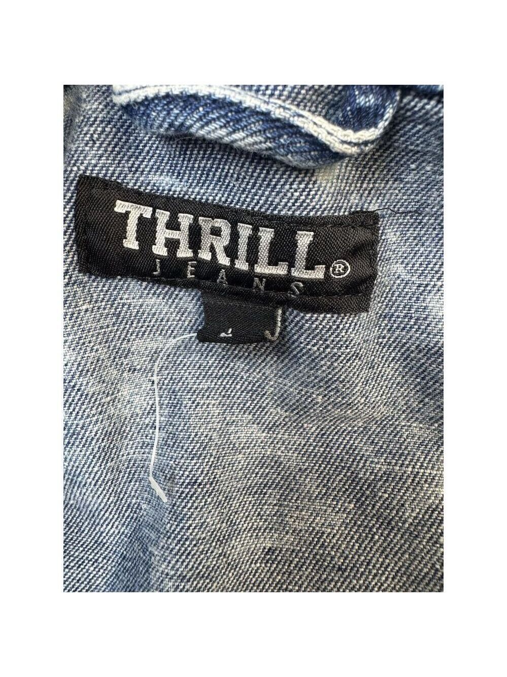 Thrill Women's Distressed Denim Jacket Blue Size L Casual Button-Up - Picture 4 of 7